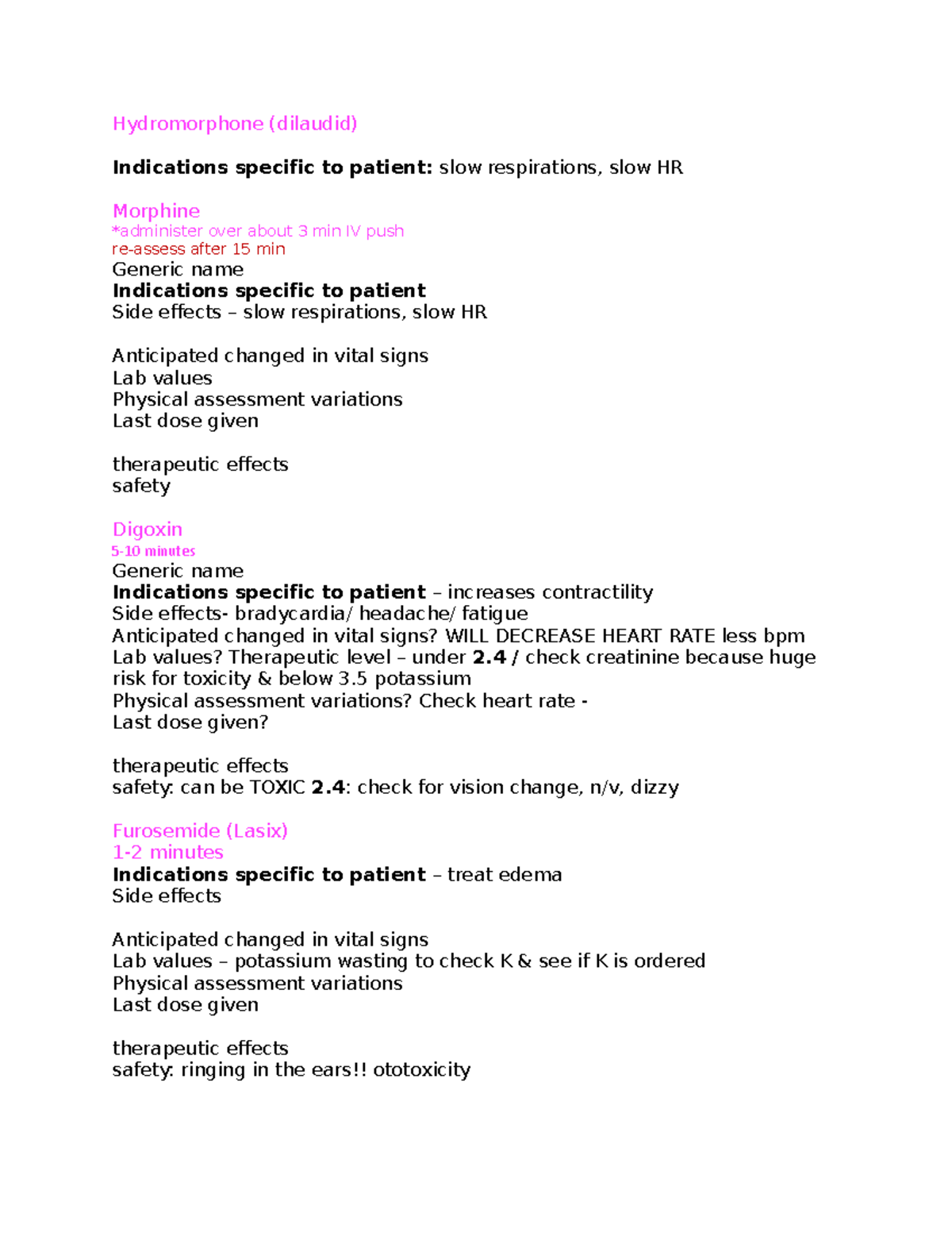 Level 2 Drug Cards - notes i took in class - Hydromorphone (dilaudid ...
