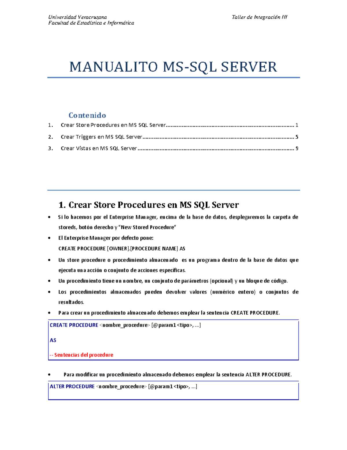 Procedure Trigger SQLServer - Facultad de Estadística e Informática ...
