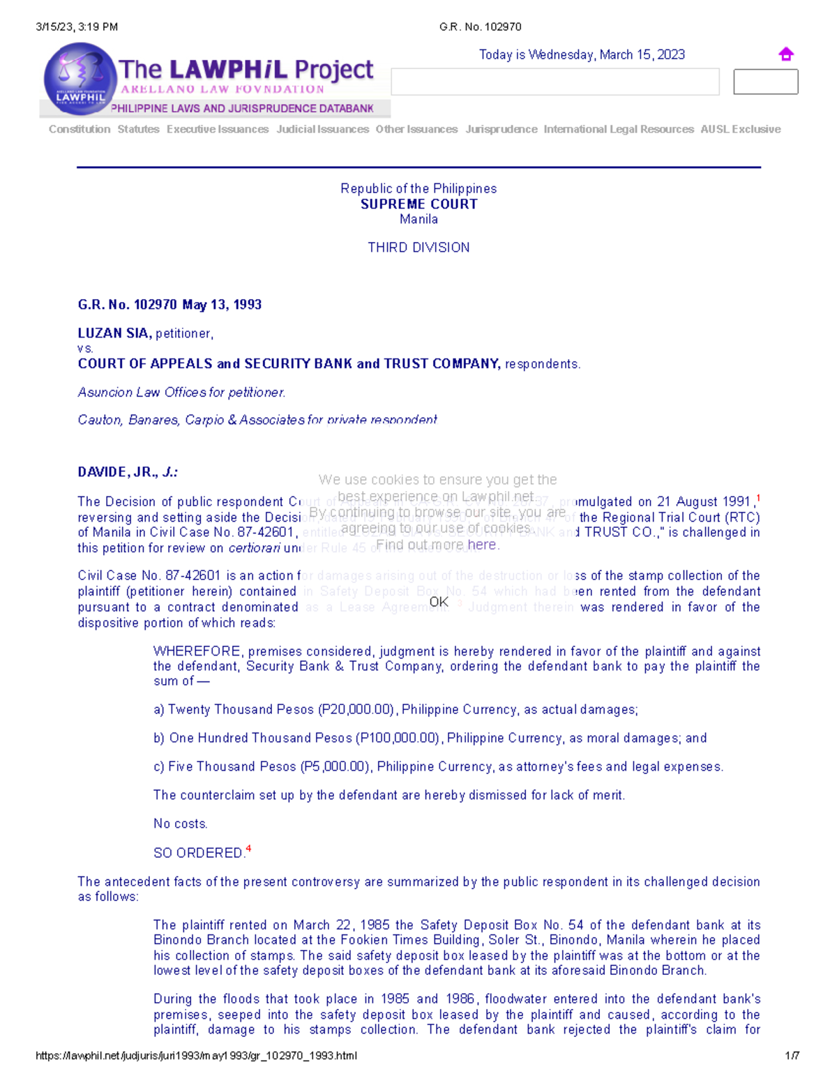 G.R. No. 102970 - ...... - Constitution Statutes Executive Issuances ...