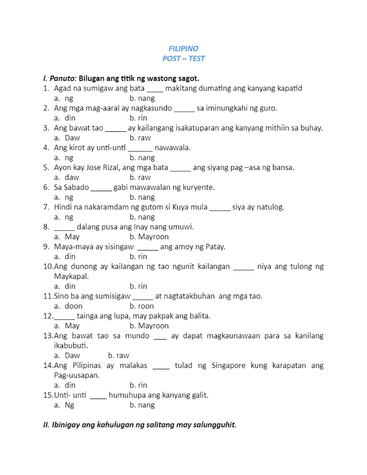 Copy of LET GEN ED Filipino 100 items - Technology for Teaching and ...