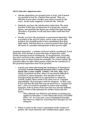 Equity - Week 9 - QUIA Timet - Injunctions—Quia Timet Week 9: QT ...