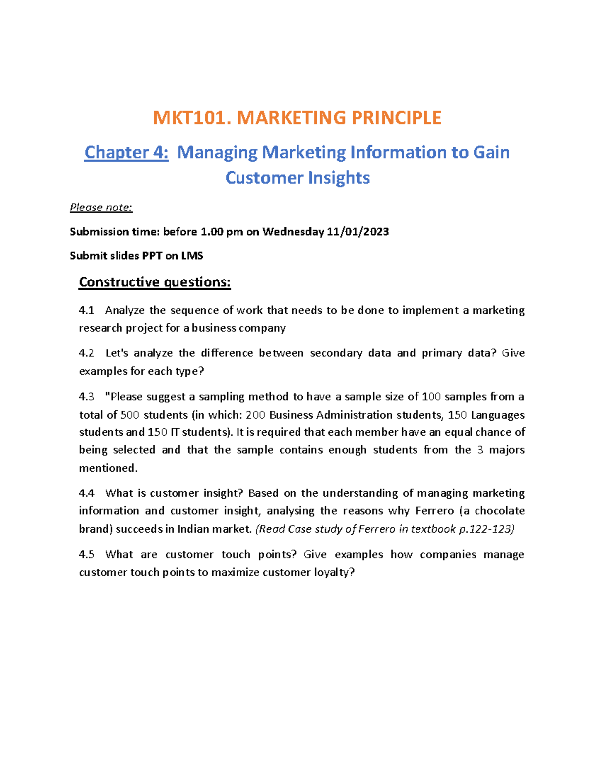 Constructive Question MKT101 CHAP 4 - MKT101. MARKETING PRINCIPLE ...