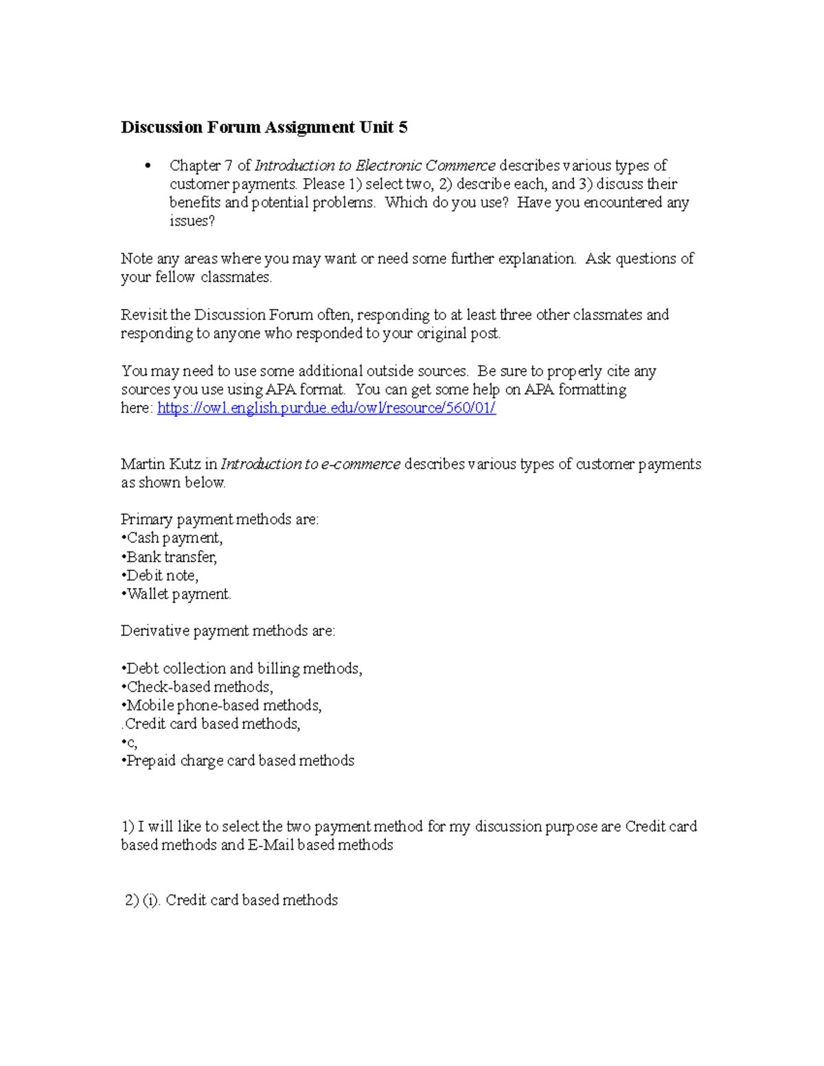 Bus 2202 Discussion unit 5 - Discussion Forum Assignment Unit 5 Chapter ...