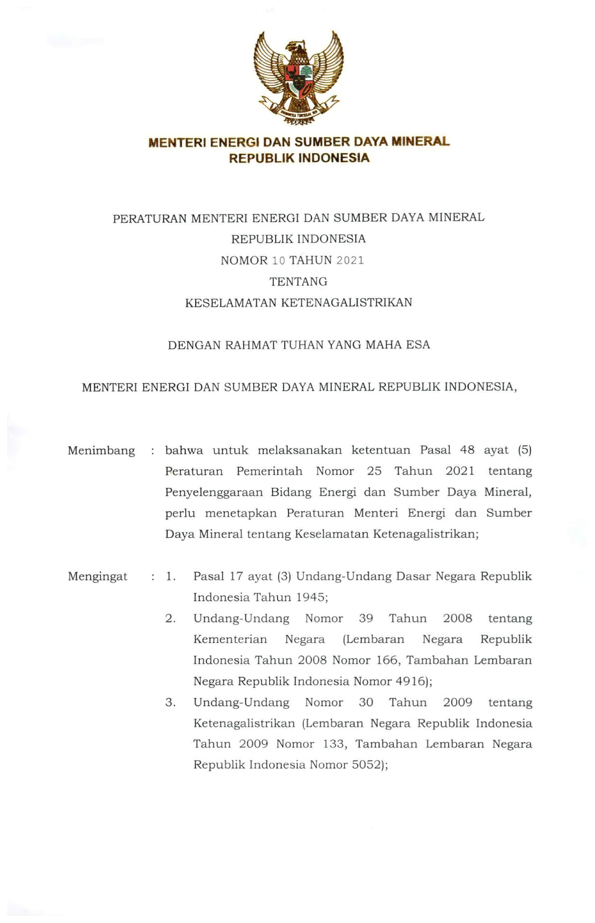 Permen ESDM No. 10 Tahun 2021 - MENTERI ENERGI DAN SUMBER DAYA MINERAL ...