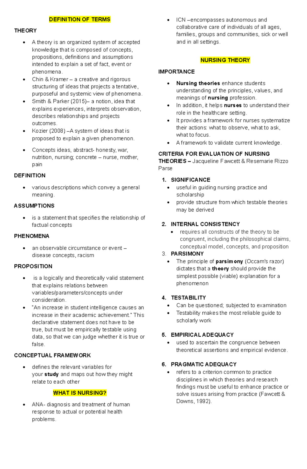 NCM; Definition of Terms - Pender's Theory (Transcript + Notes ...