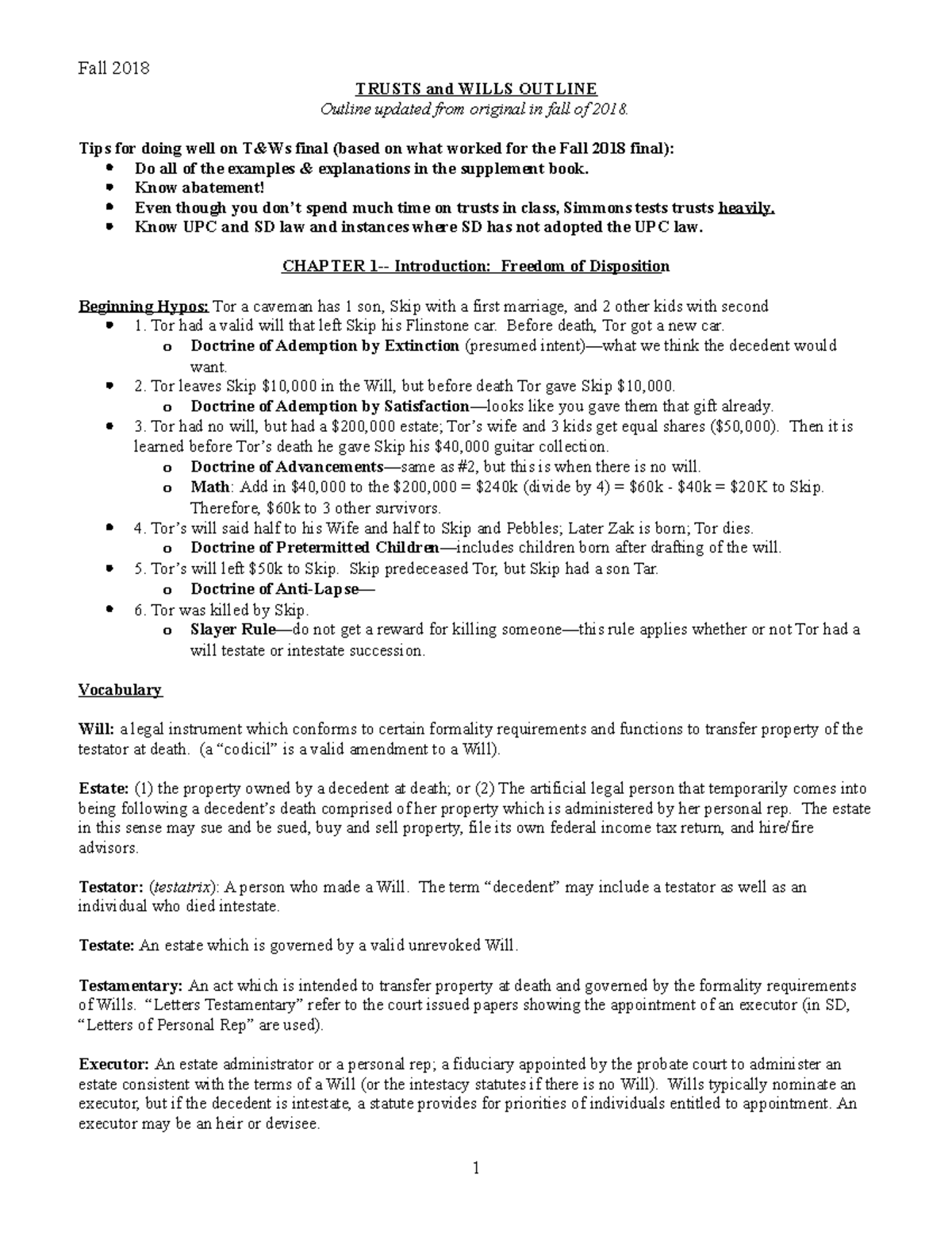 Trusts And Wills Outline Fall 2018 Law 803 Studocu - 