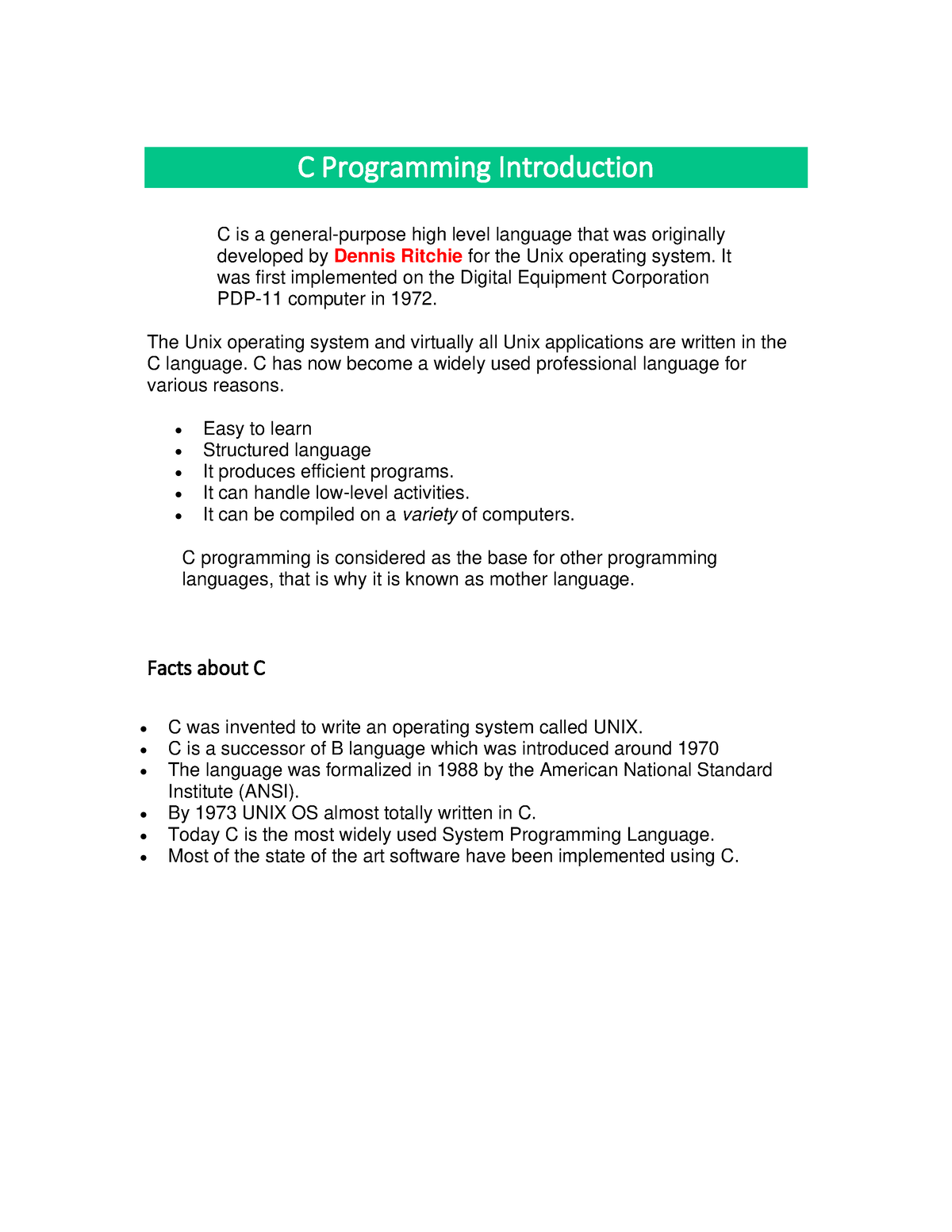 case study c programming language