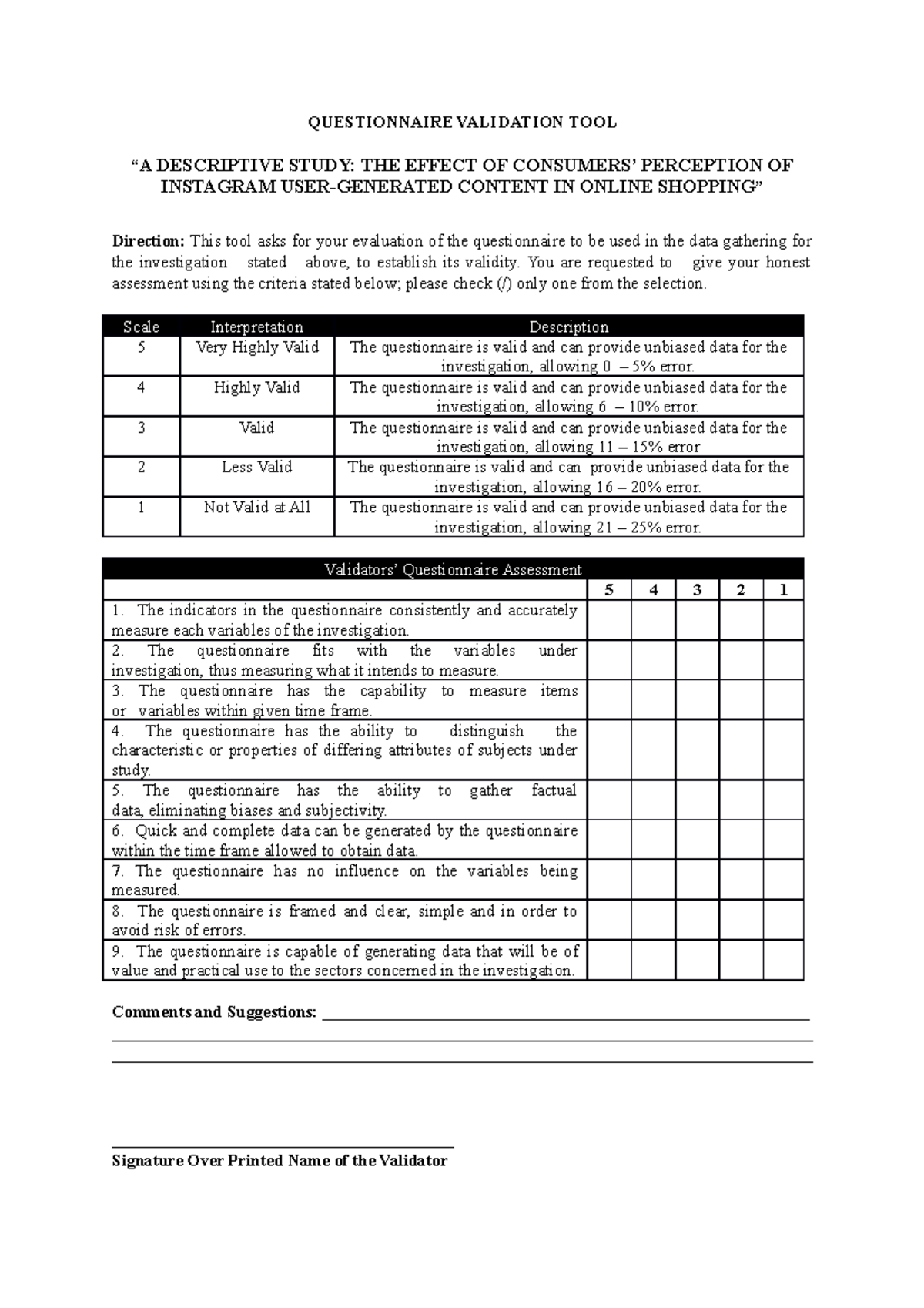 Questionnaire- Validation-TOOL practical research - QUESTIONNAIRE ...