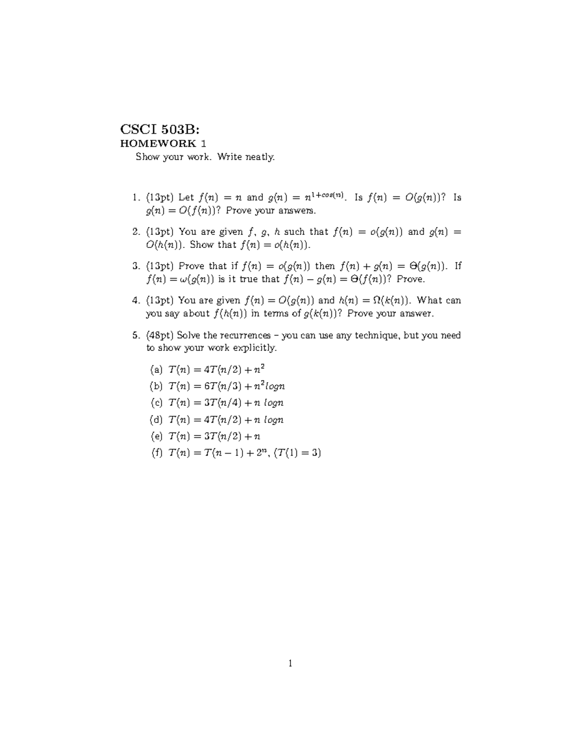 Seminar Assignments Homework 1 Csci 503b Homework Show Your Work Write Neatly 13pt Let And N1 Cos Is Is Prove Your Answers 13pt You Are Given Such That And Studocu