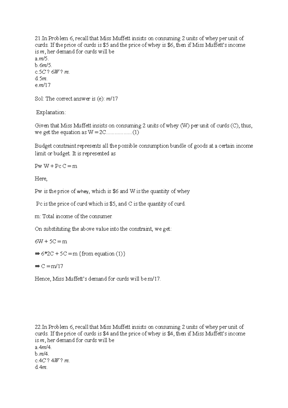 Utility function , budget constraint and demand - 21 Problem 6, recall ...