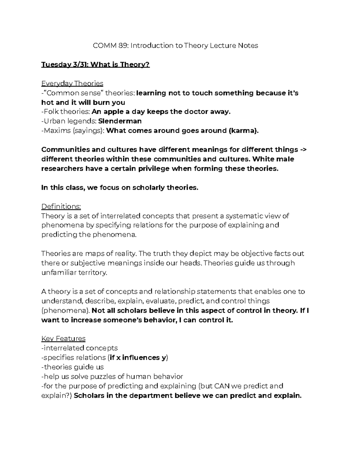 COMM 89 Lecture + Reading Notes - COMM 89: Introduction to Theory ...