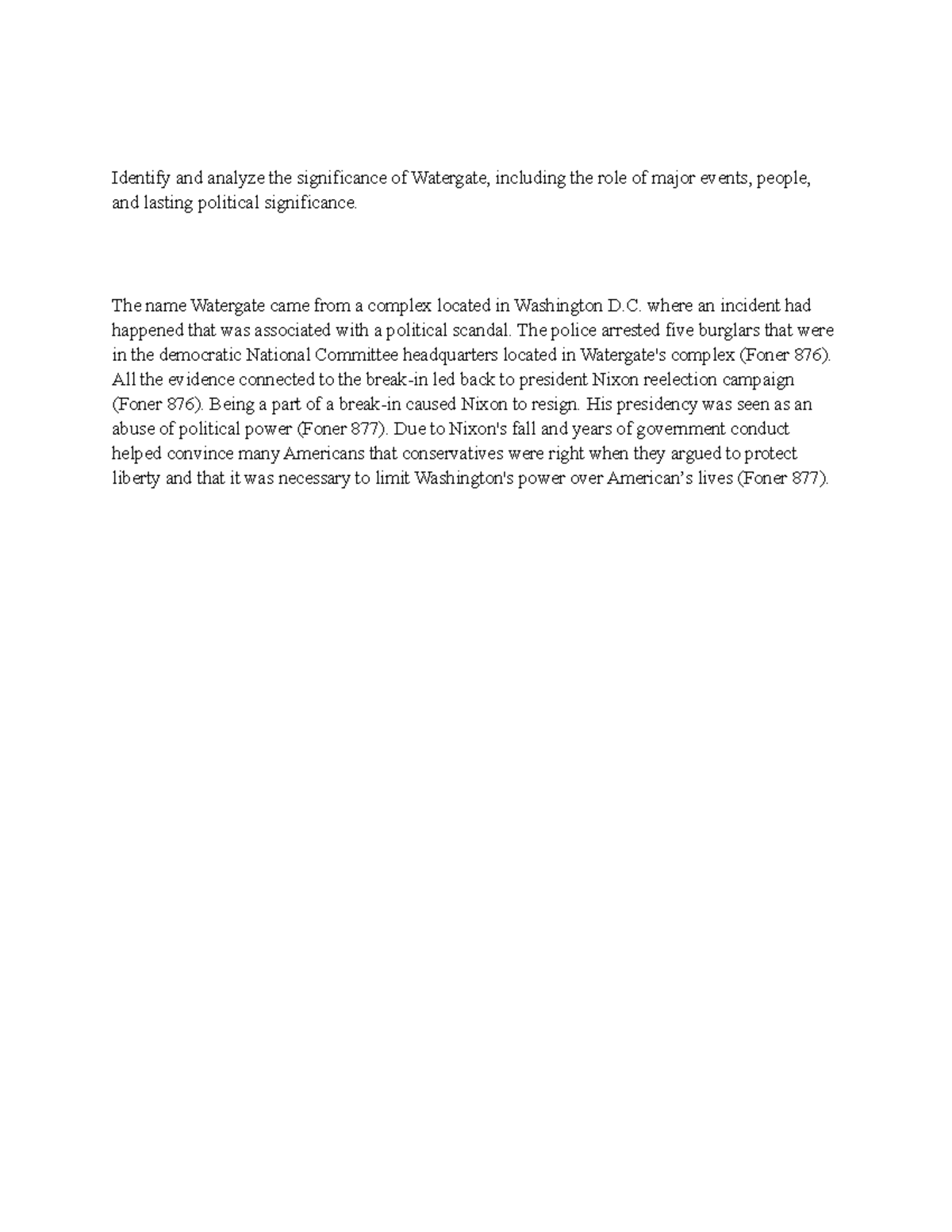 Exam examples - Identify and analyze the significance of Watergate ...