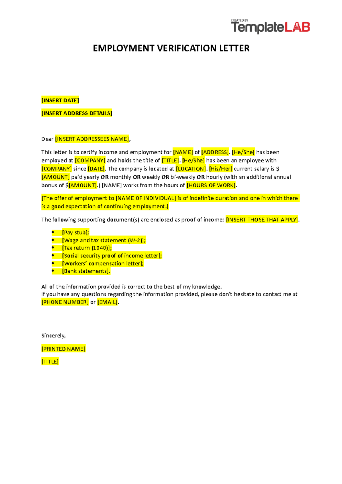 EmploymentVerificationLetter EMPLOYMENT VERIFICATION LETTER [INSERT