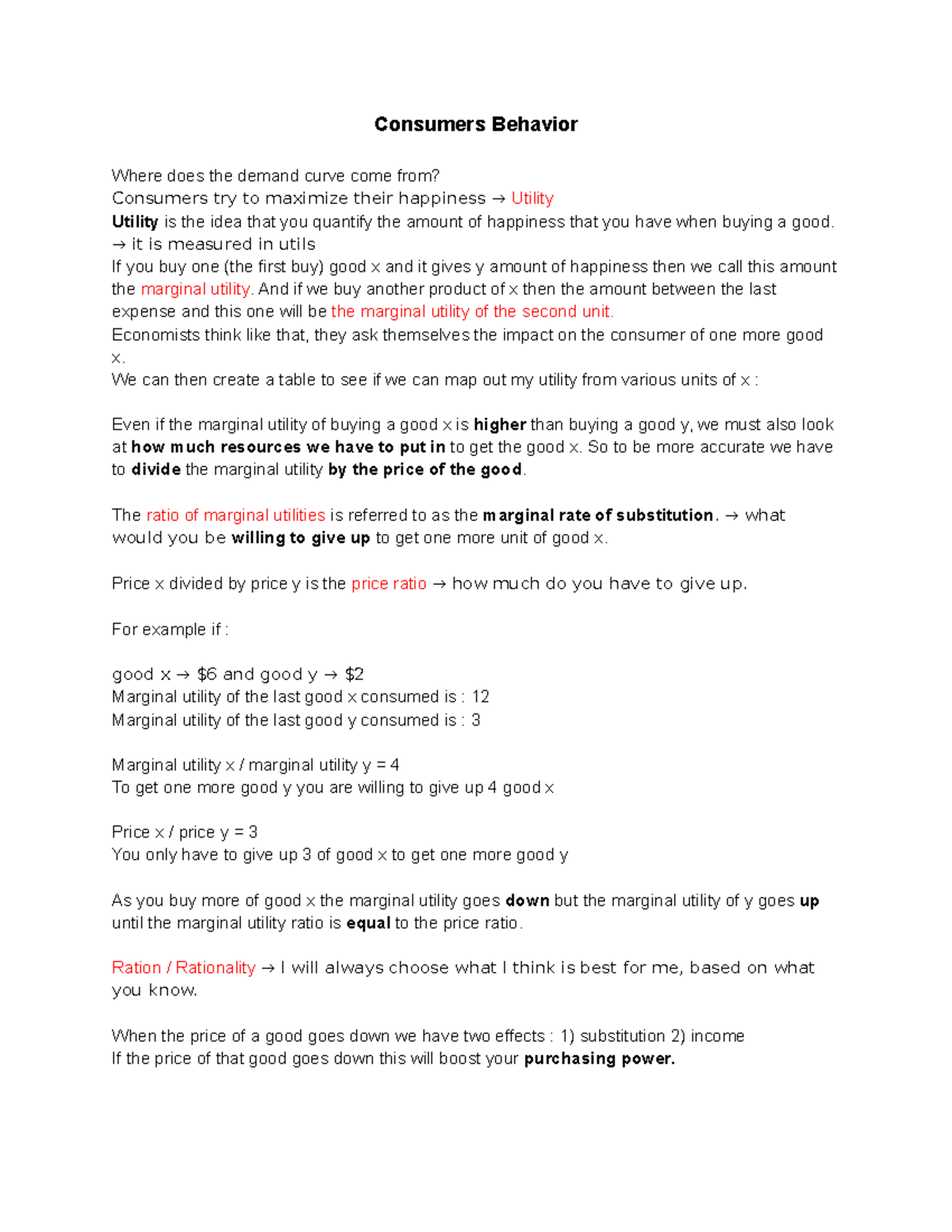 ECON 201 - Chapitre 6 - Approved notes from class - Consumers Behavior ...