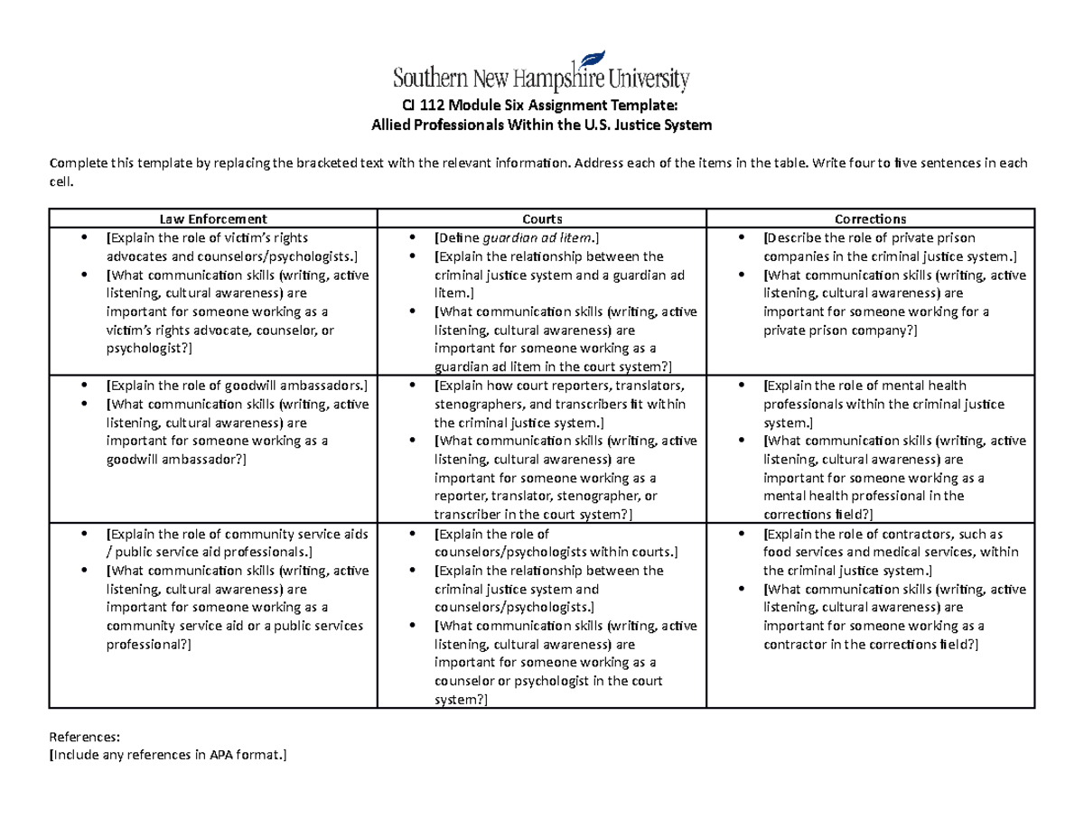 CJ 112 Allied Professionals Template - CJ 112 Module Six Assignment ...