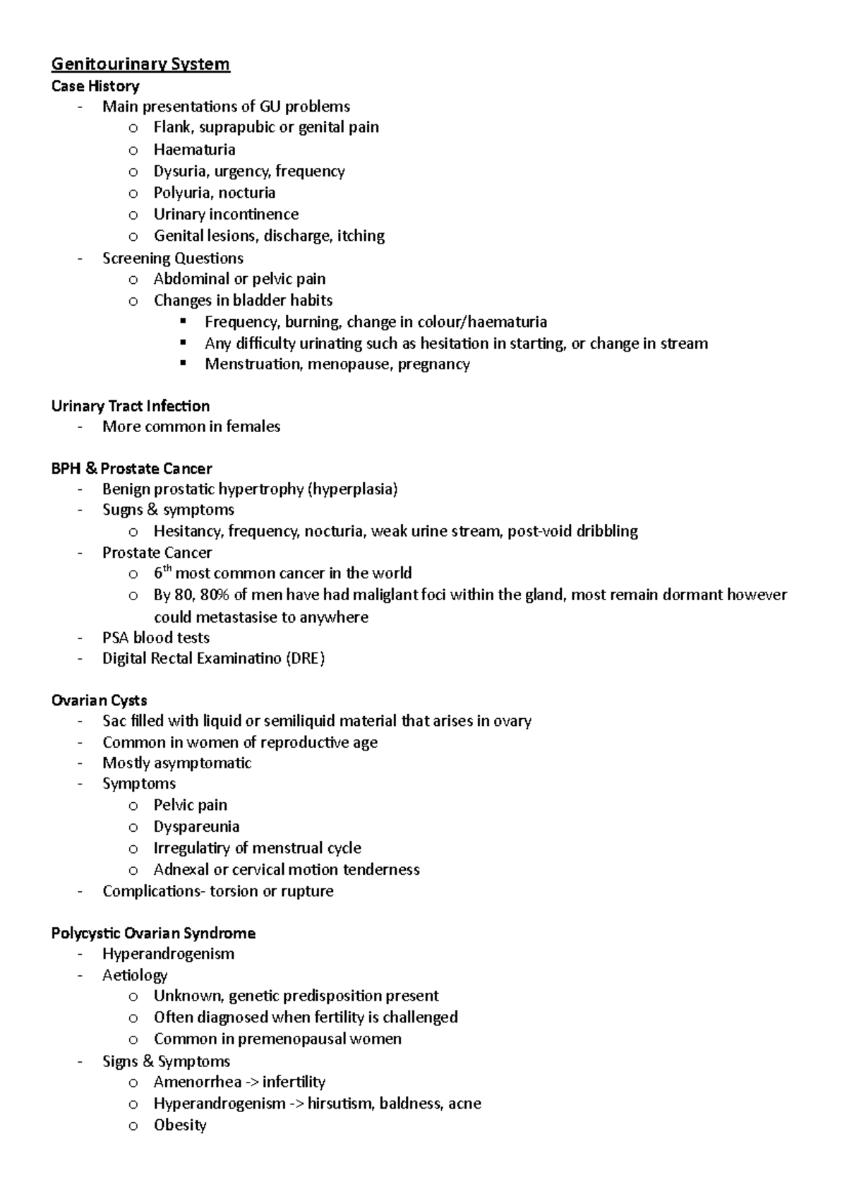 Genitourinary System - Genitourinary System Case History - Main ...