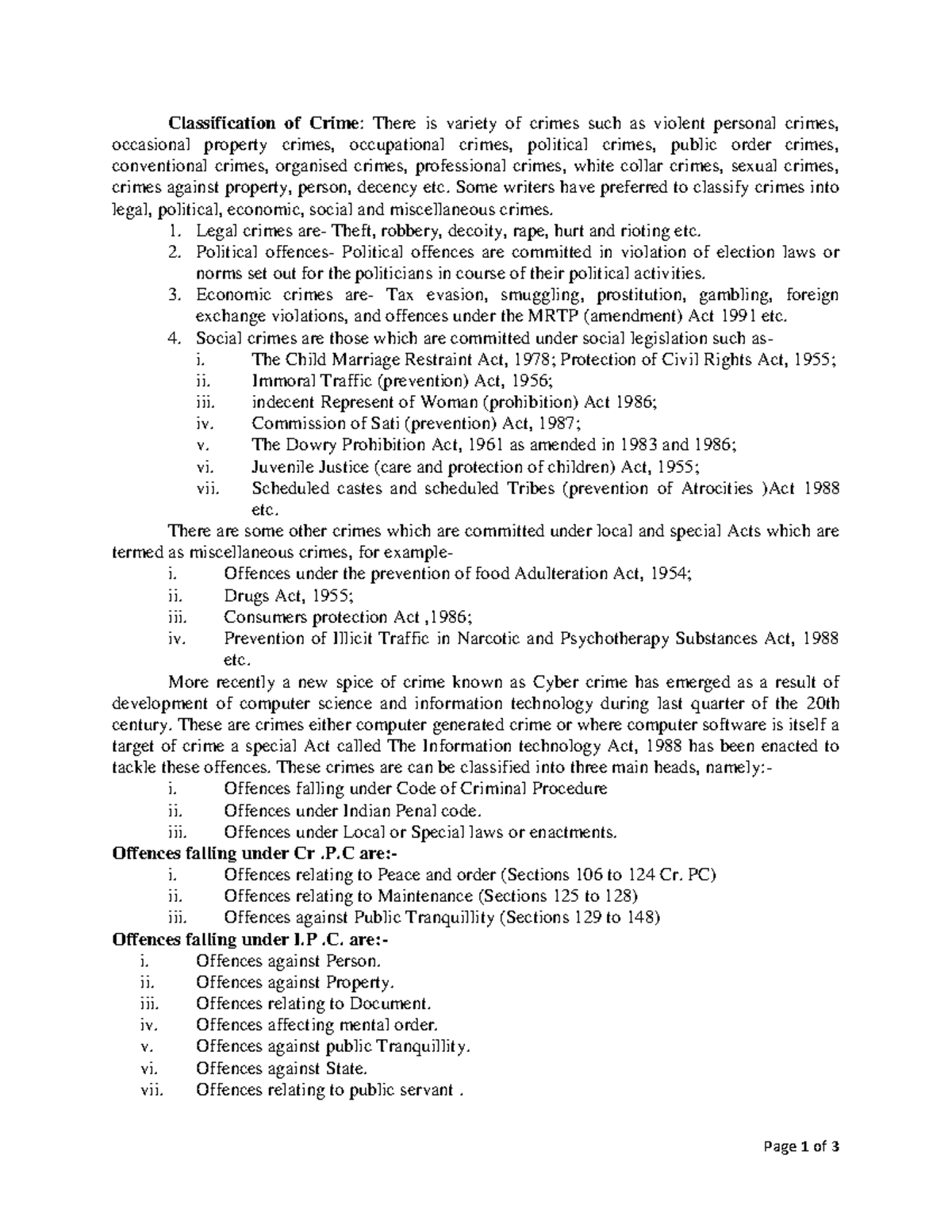 Classification of Crime - Some writers have preferred to classify ...