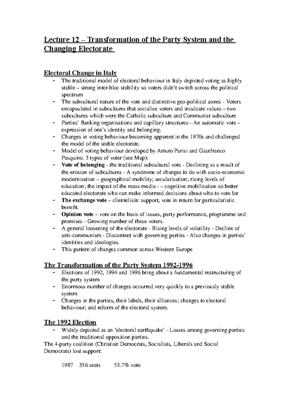 Lecture 12 – Transformation of the Party System and the Changing ...