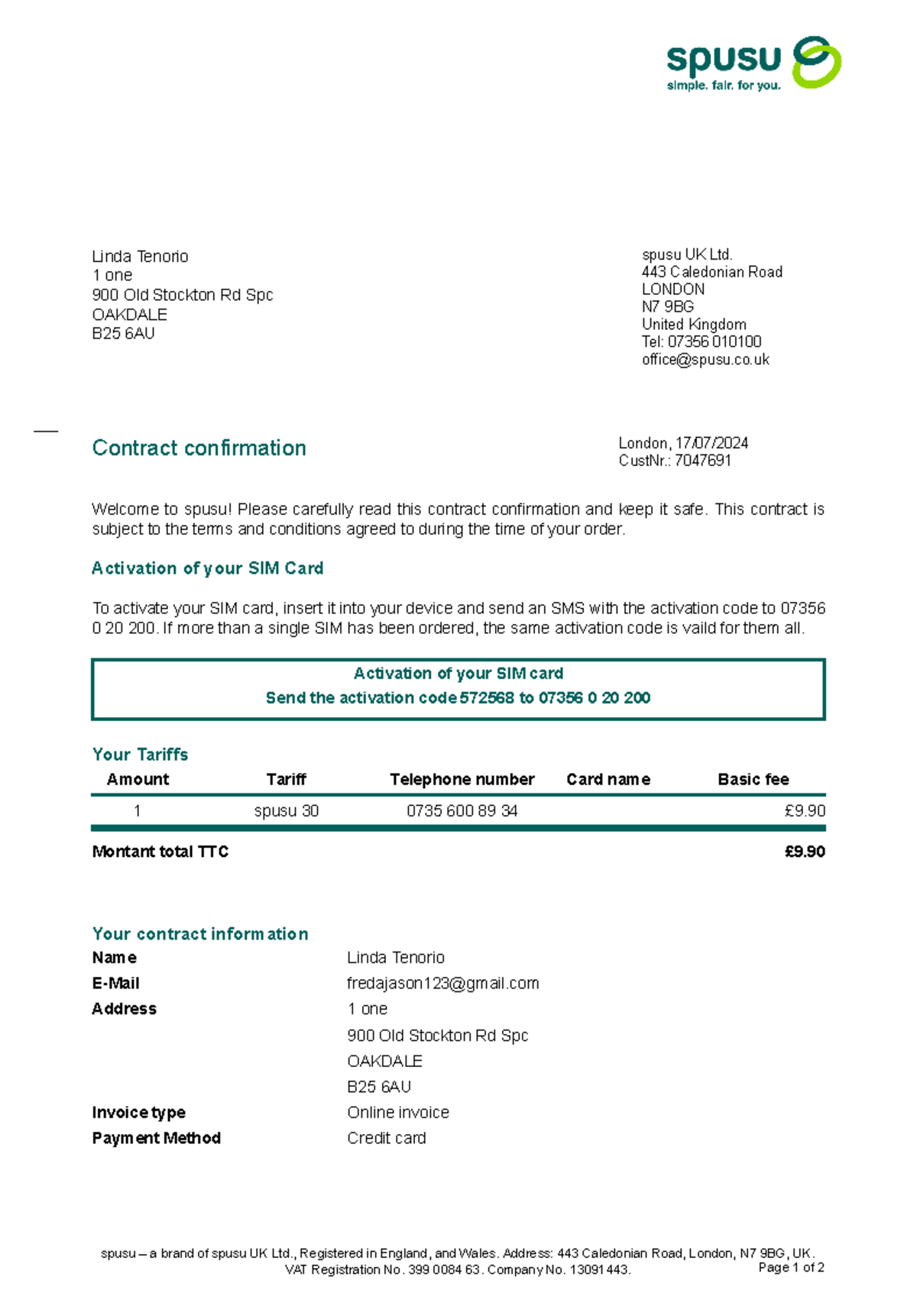 Contract confirmation - Contract confirmation Linda Tenorio 1 one 900 ...