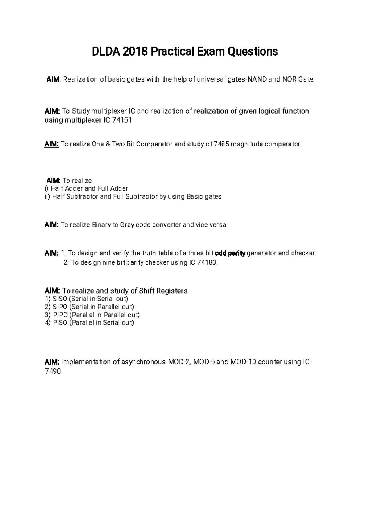 DLDA 2018 Practical Exam Questions - DLDA2018Pr act i cal Exam Quest i ...