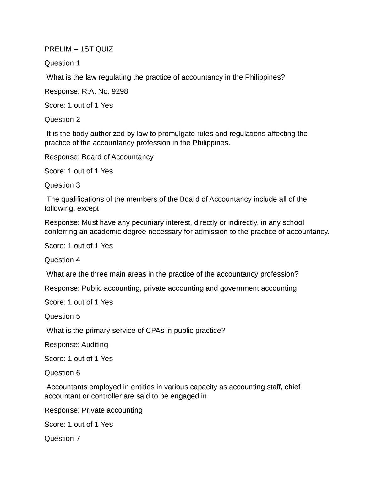 CFAS 1 - PRELIM – 1ST QUIZ Question 1 What Is The Law Regulating The ...