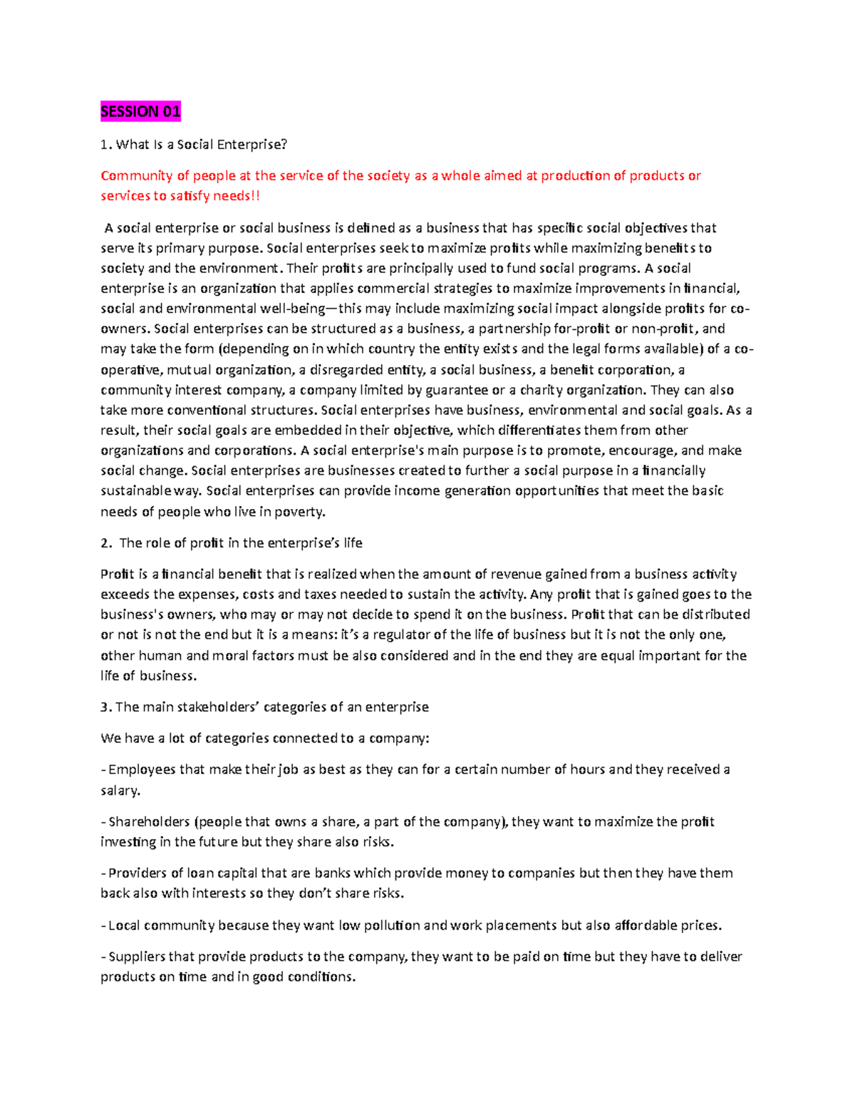 Principles of Management notes - SESSION 01 What Is a Social Enterprise ...