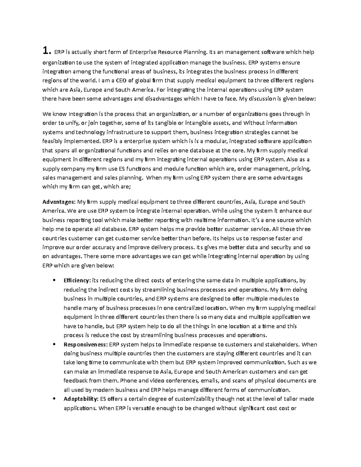 Final Assignment CIS - 1. ERP is actually short form of Enterprise ...