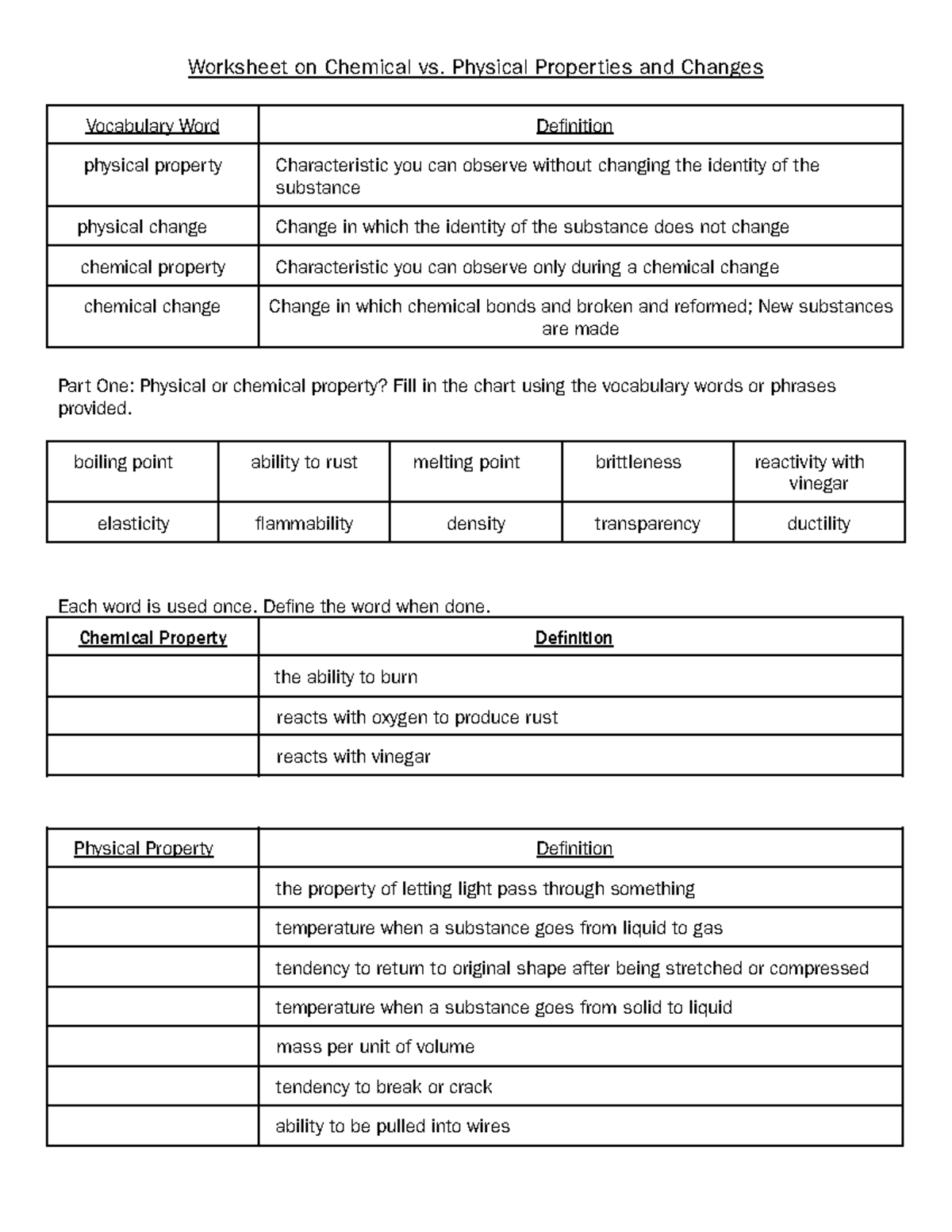 Jacklin Aliko - Physical & Chemical Properties Worksheet - Worksheet on ...