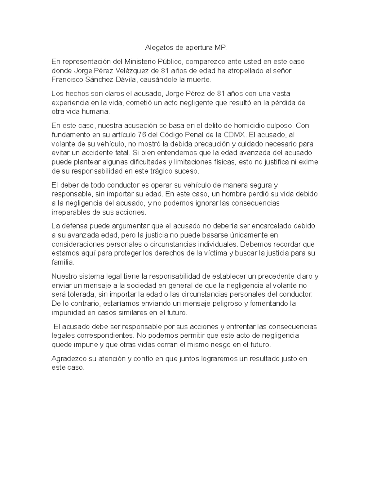 Algatos apertura MP - Alegatos de apertura MP. En representación del ...
