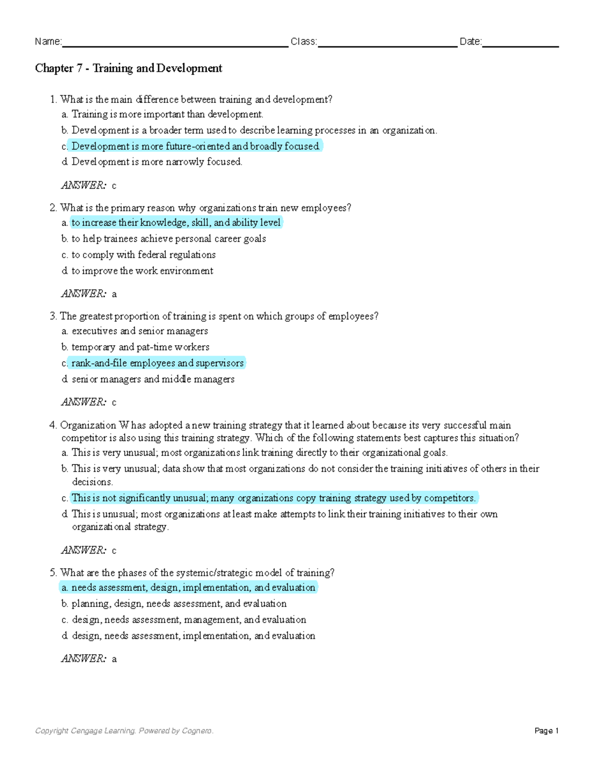 HRM Chapters 7-15 Multiple Choice Wordbank - 1. What is the main ...