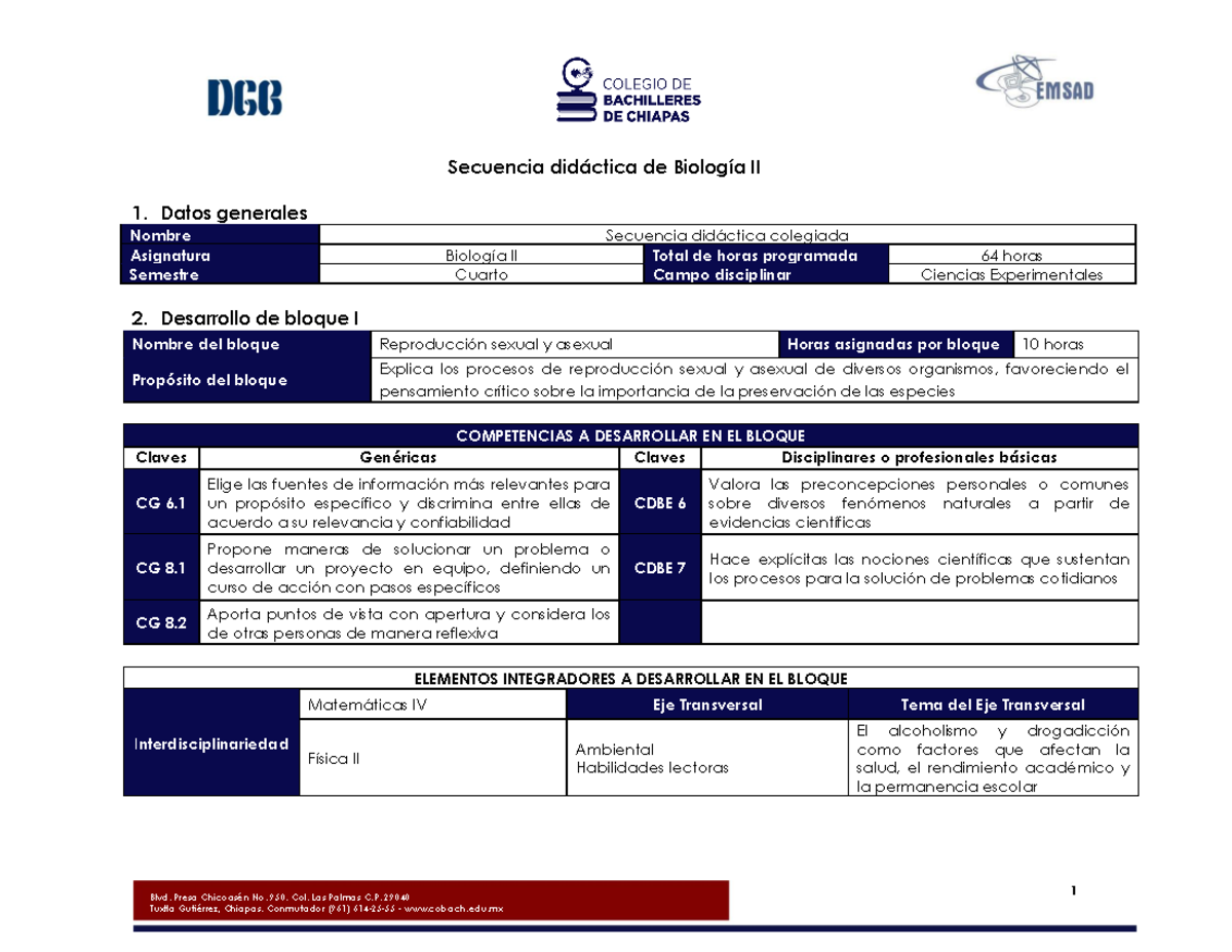 Secuencia didactica implementado en el Colegio de Bachilleres - Blvd
