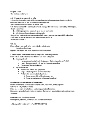 Chapter 4 Notes biology - Chapter 4 Notes Cell - most basic unit of any ...