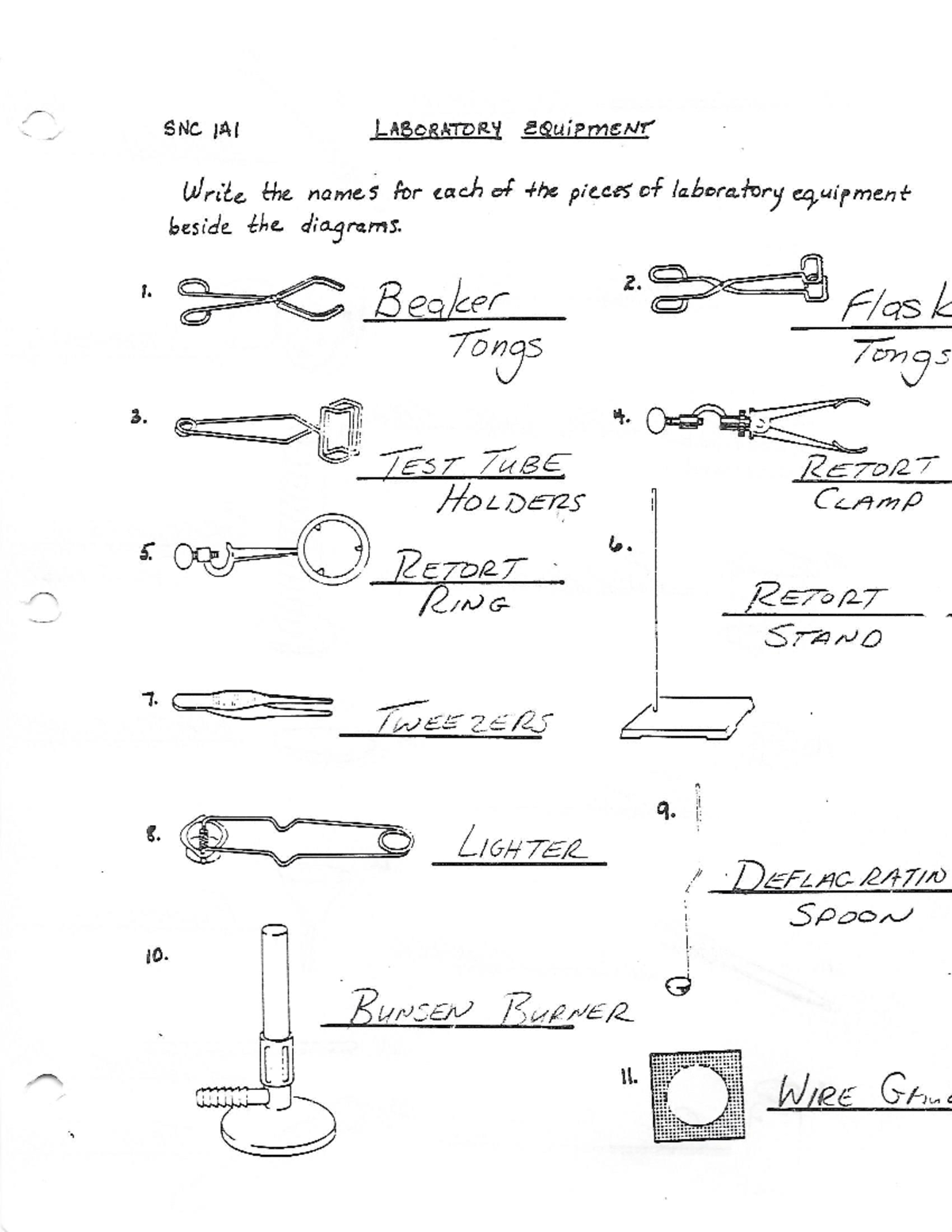 Lab Equipment - Uhuhuh - SNC 1A1 LABORATORY EQUiPMENT Write the names ...