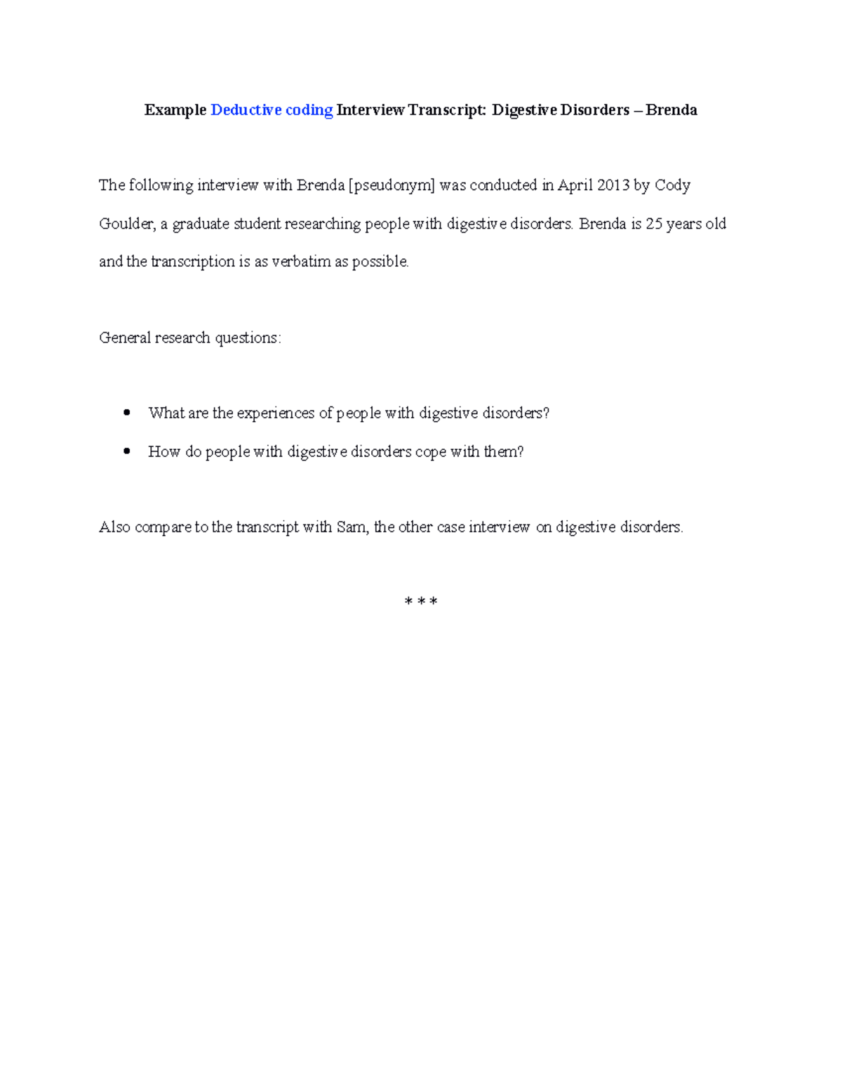 Empty deductive coding interview transcript - Brenda(1) seminar 5 ...