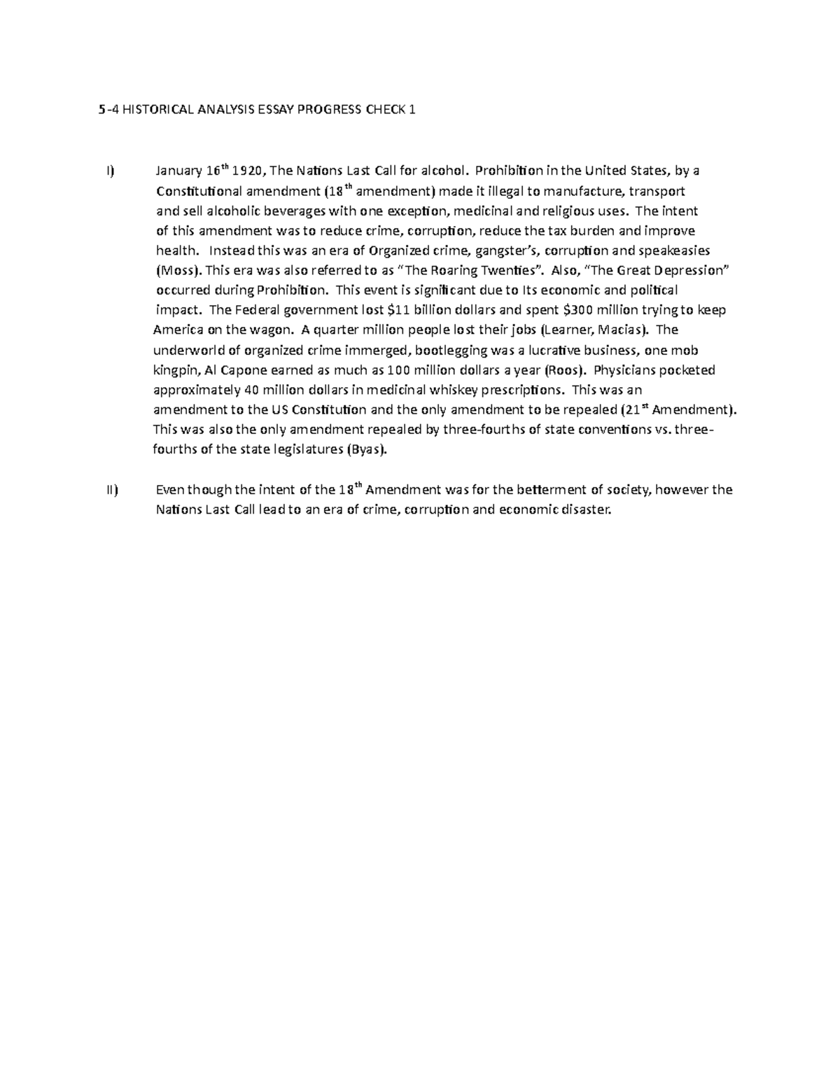 5-4 Historical Analysis Essay Progress Check 1 - 5-4 HISTORICAL ...