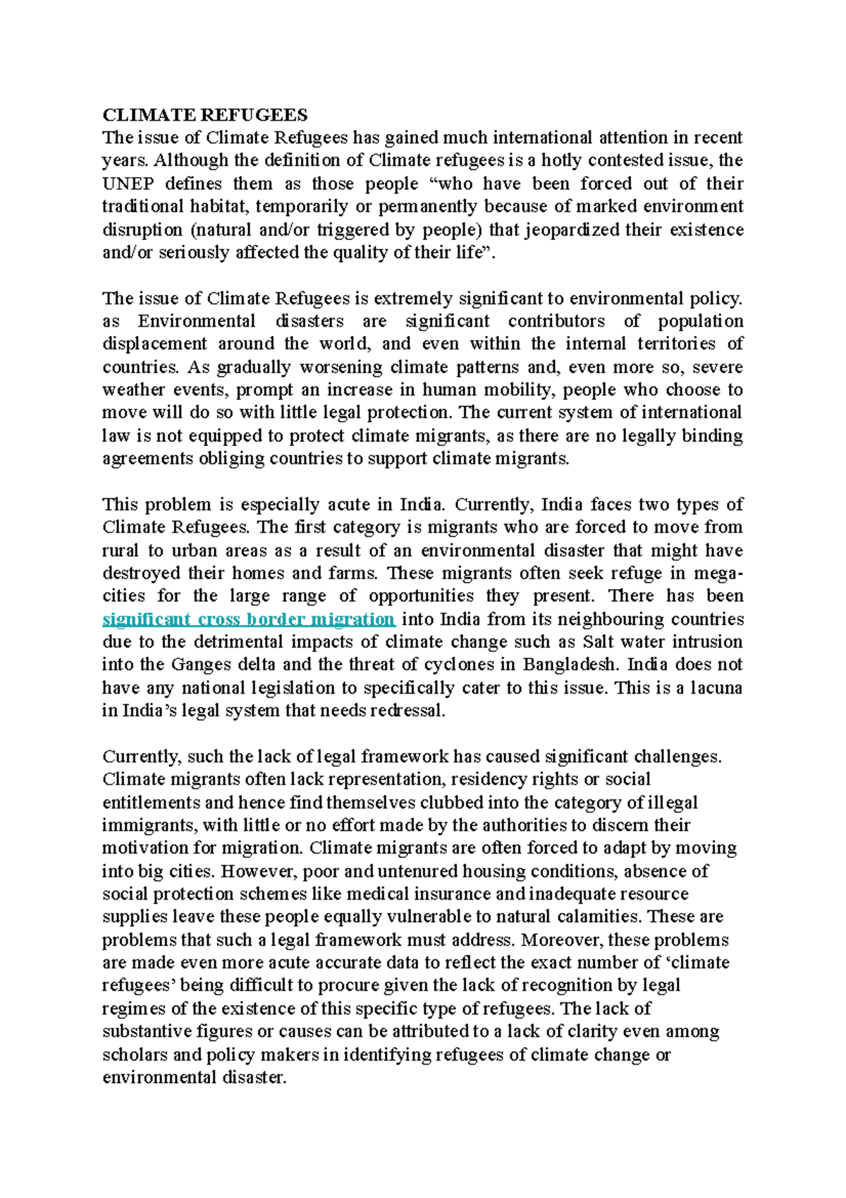 Climate Refugees Lecture Notes 1 50 CLIMATE REFUGEES The Issue Of