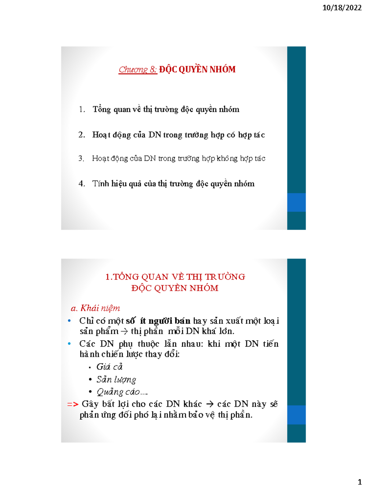 C8 Thi truong doc quyen nhom Chương 8 ĐỘC QUYỀN NHÓM 1. Tổng quan