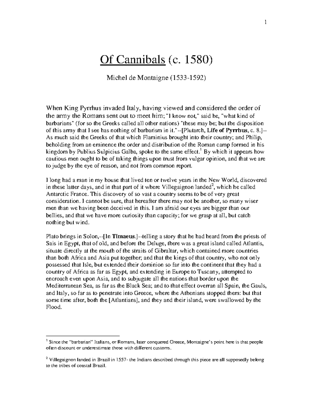 montaigne of cannibals essay