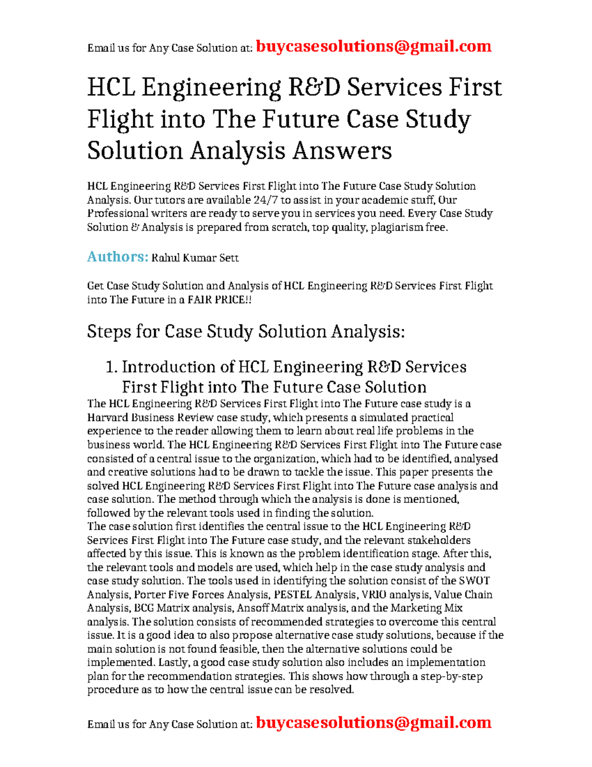 Case Solution HCL Engineering R&D Services First Flight into The Future ...