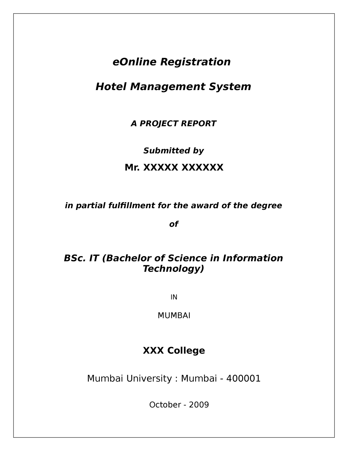 Or Project Report - Bca - EOnline Registration Hotel Management System ...