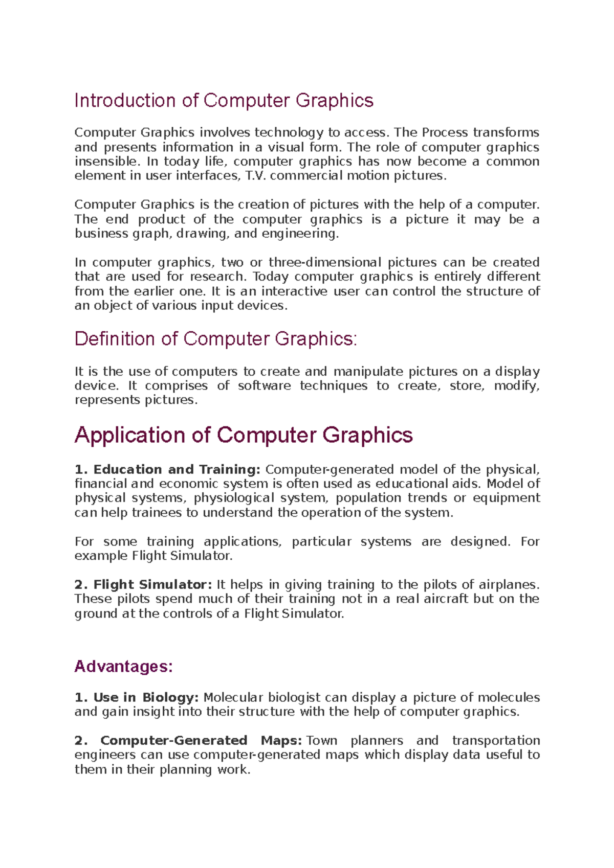 Unit-1 - Introduction of Computer Graphics Computer Graphics involves ...