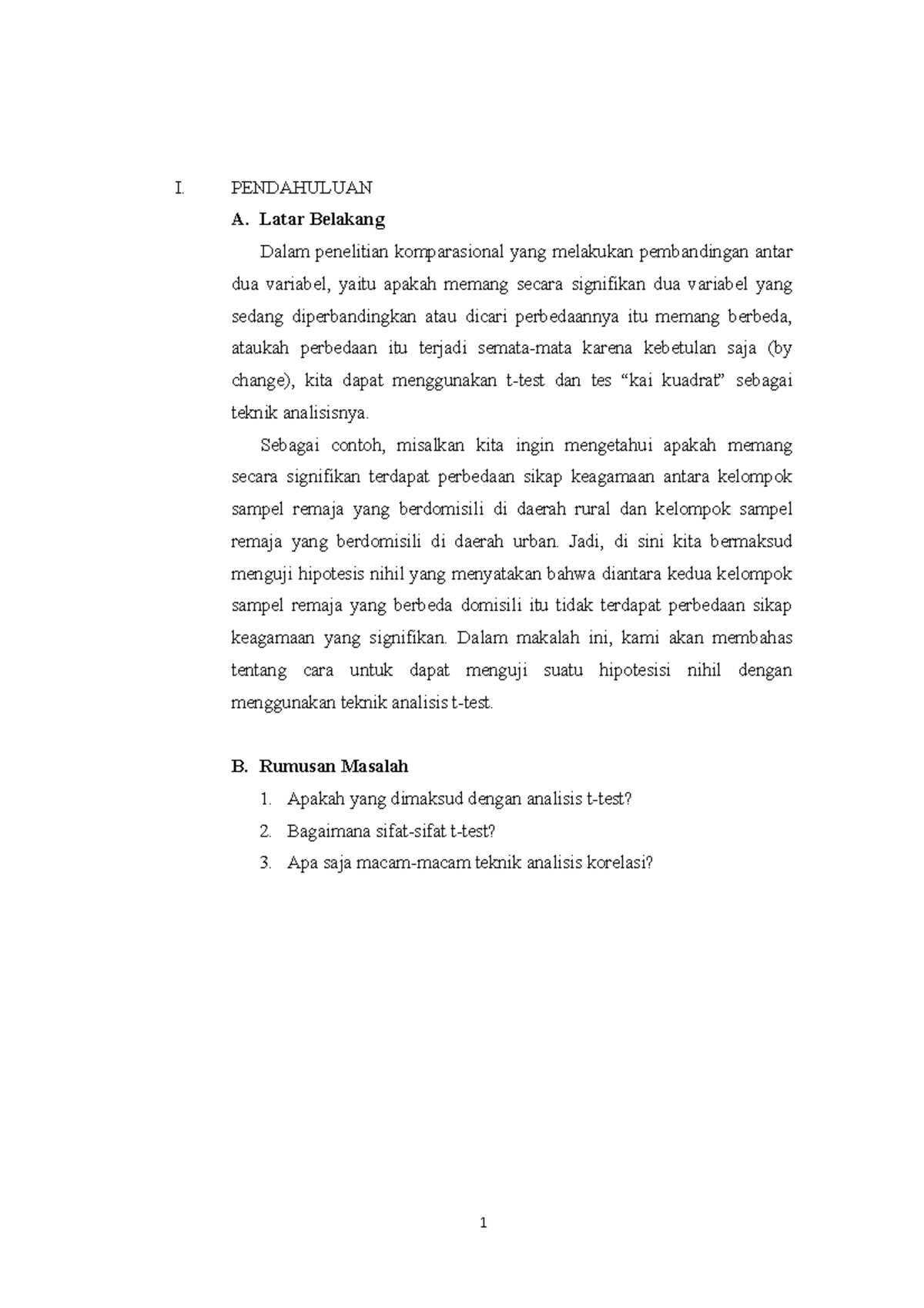 Makalah statistika macammacam analisis ttest I. PENDAHULUAN A