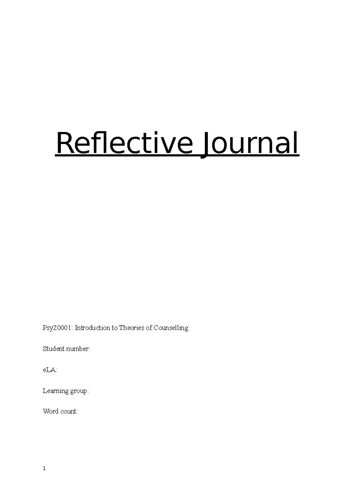 Reflection Journal - Reflective Journal Psy20001: Introduction to ...
