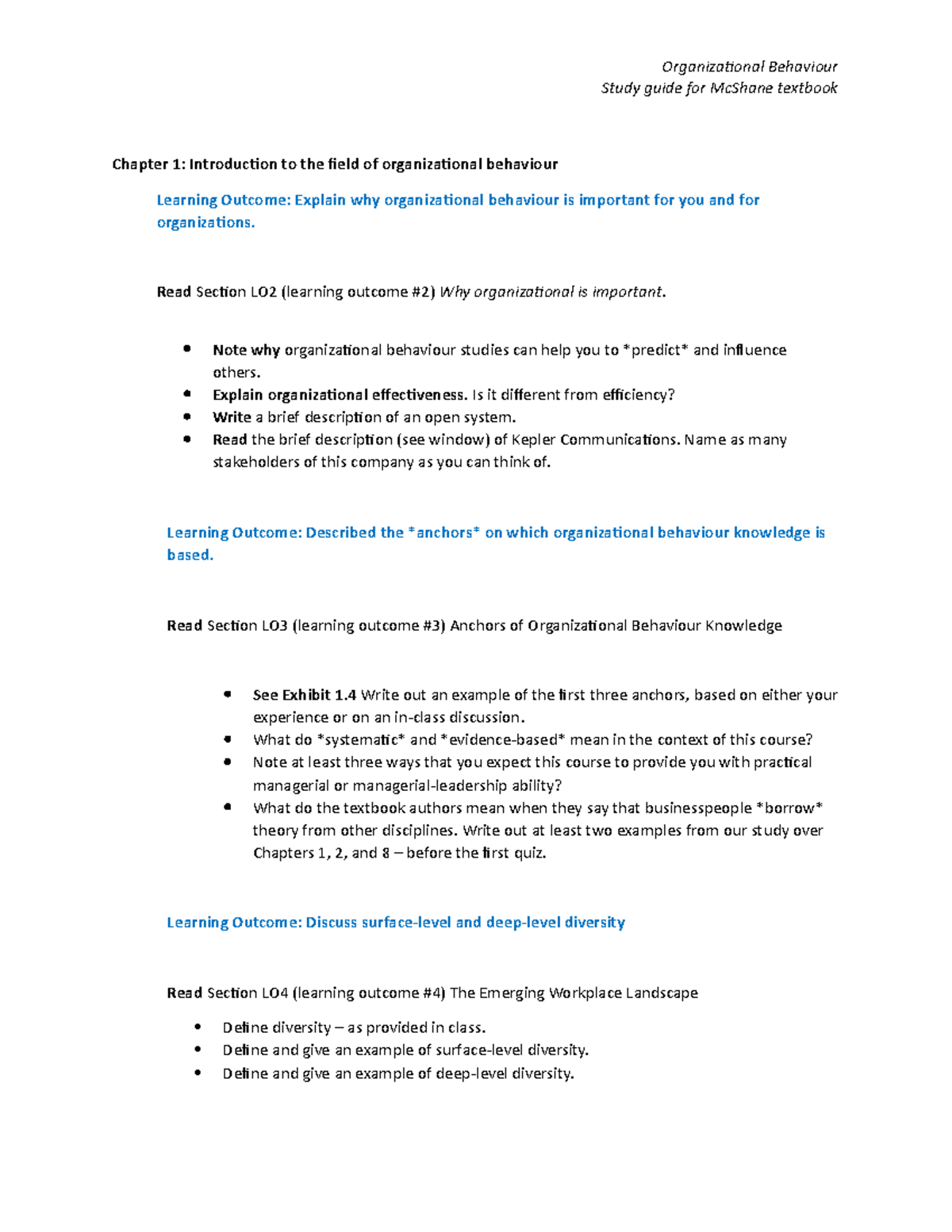 Chapter 1 questions and notes - Organizational Behaviour Study guide ...