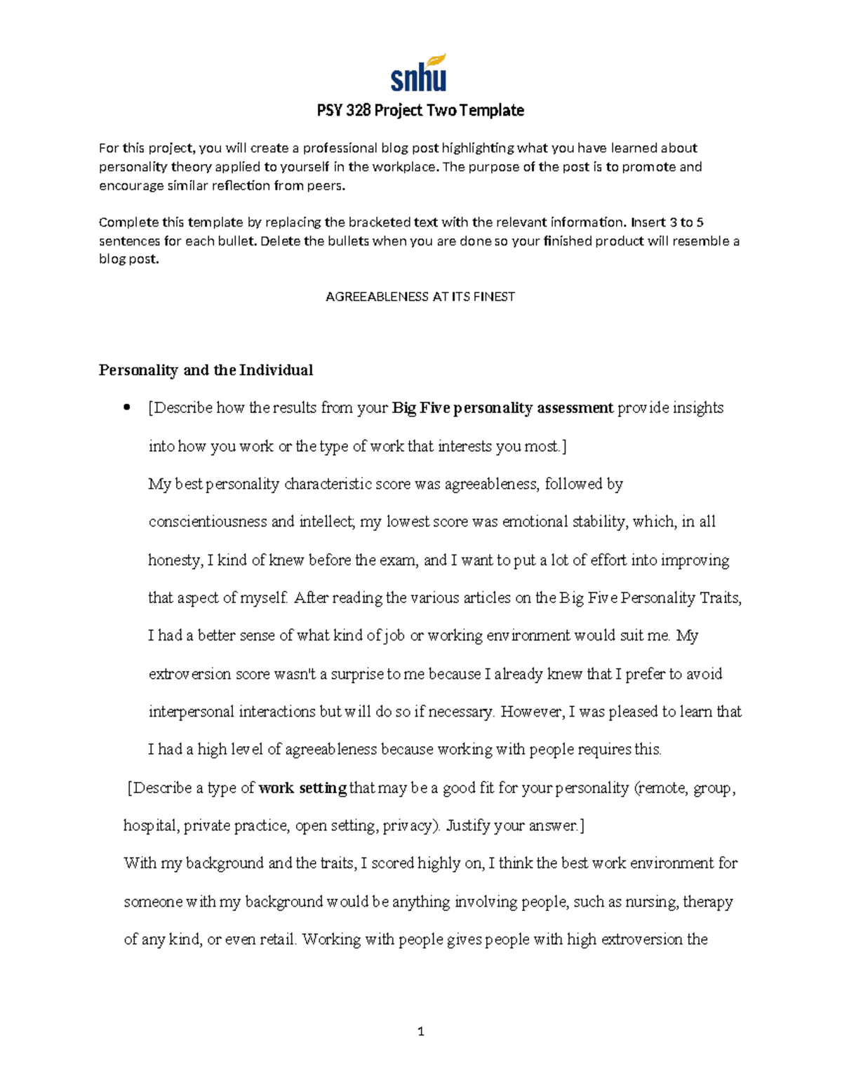 PSY 328 Project Two Template - PSY 328 Project Two Template For this ...