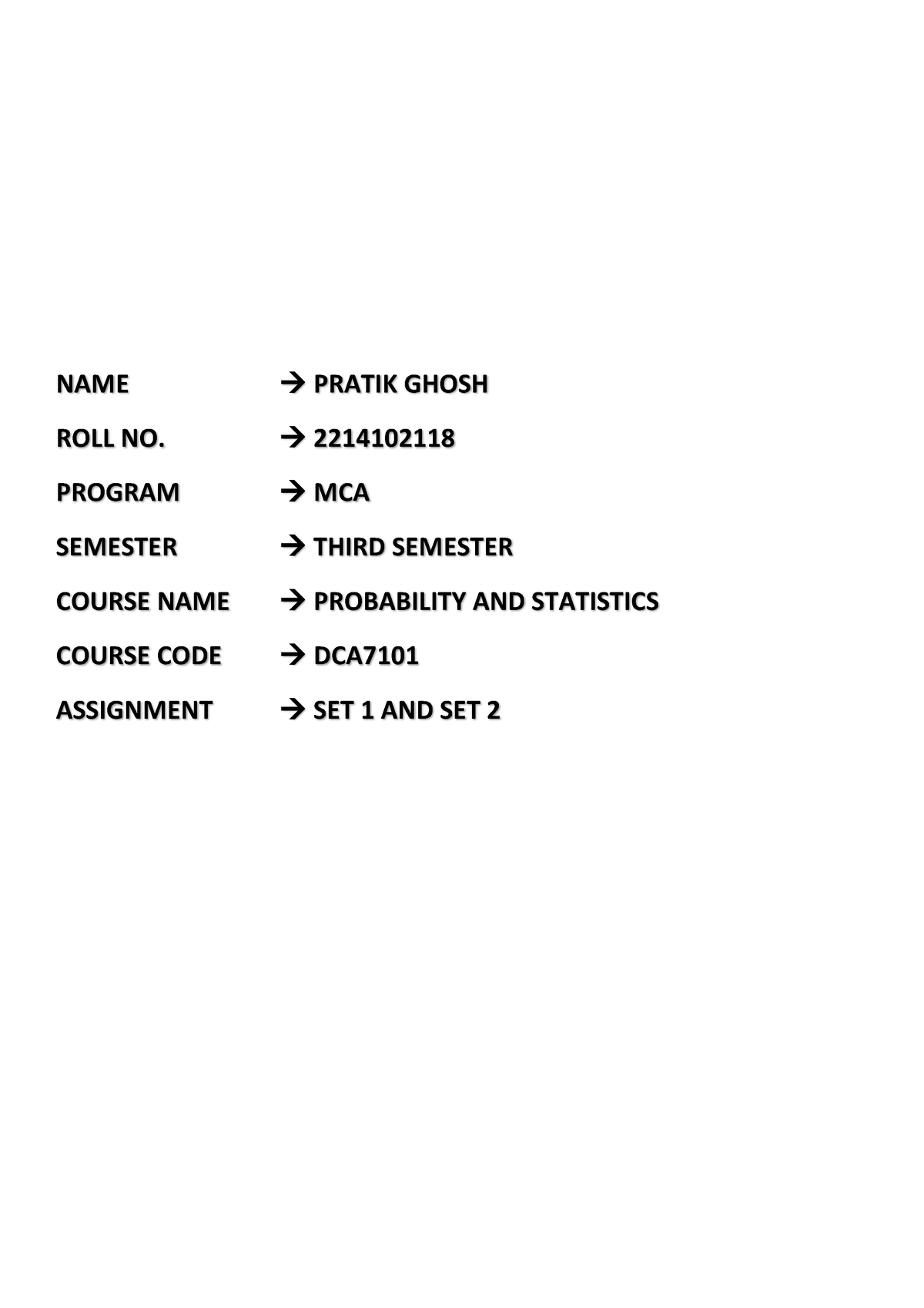 Probability And Statistics - Assignment Answers - NAME PRATIK GHOSH ...