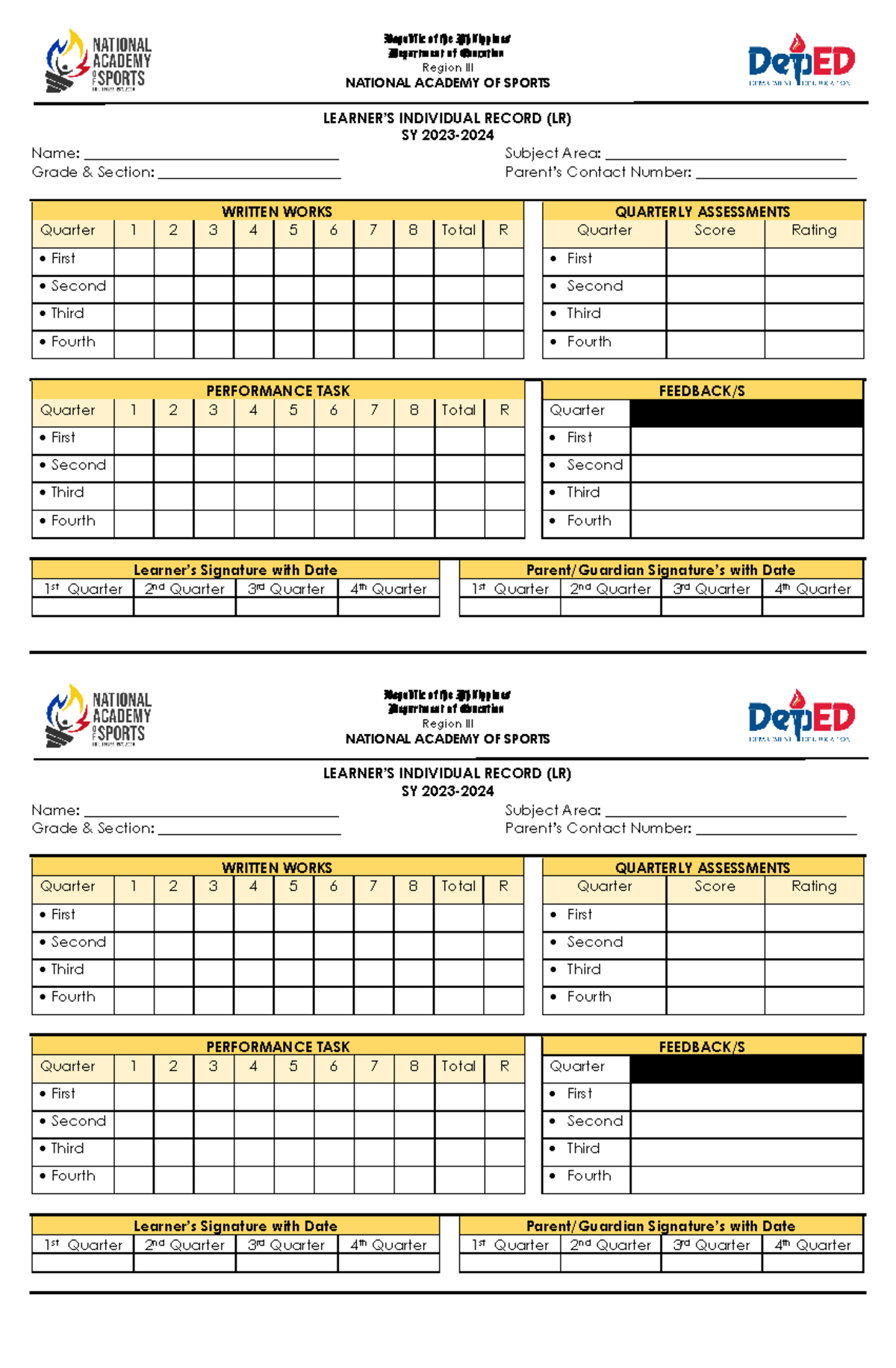 Individual Learner's Record (LR) - Republic of the Philippines ...