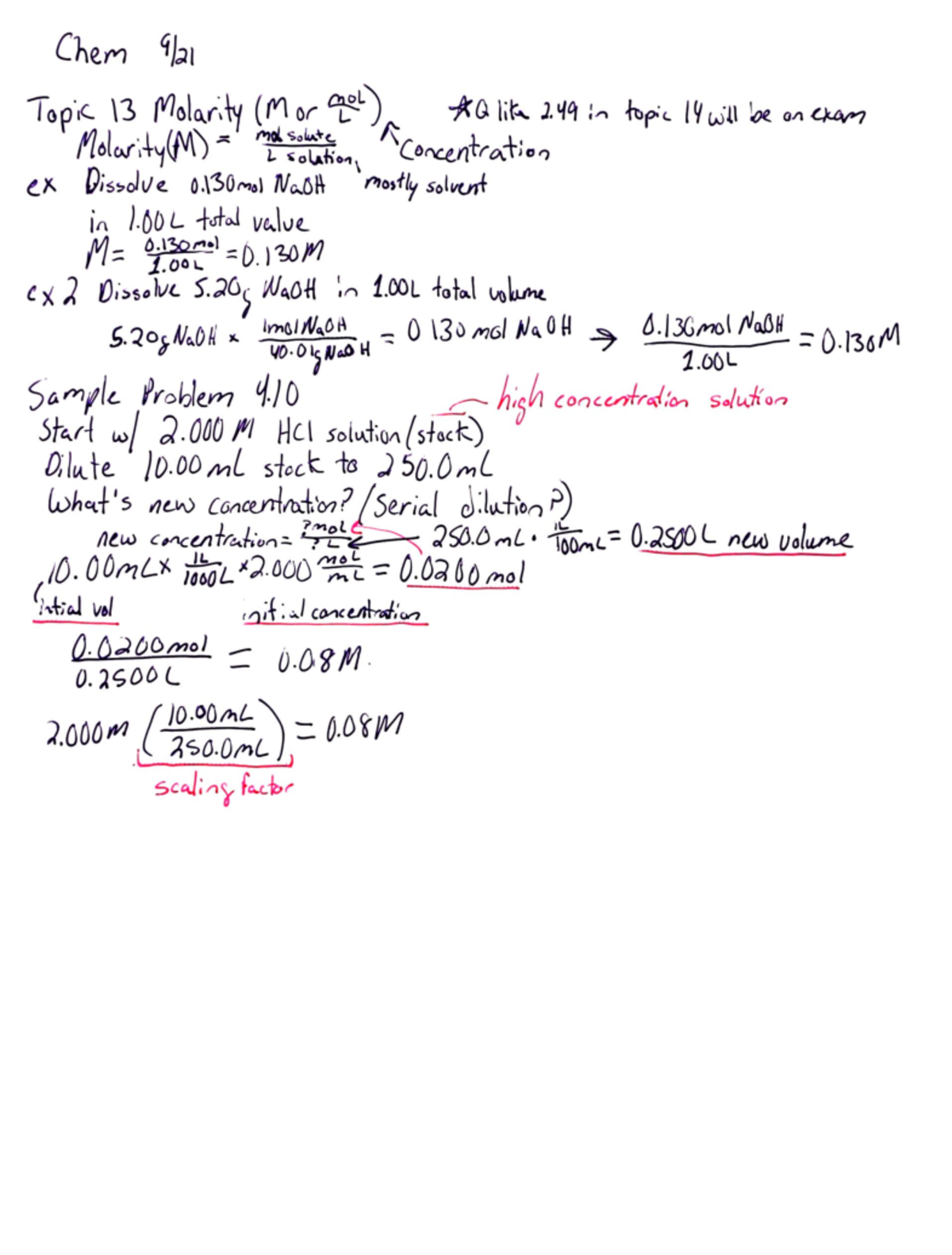 Chem 9-21 [Chem 1] - molarity - Chem 9/ Topic 13 Molarity (Mor MOL ...