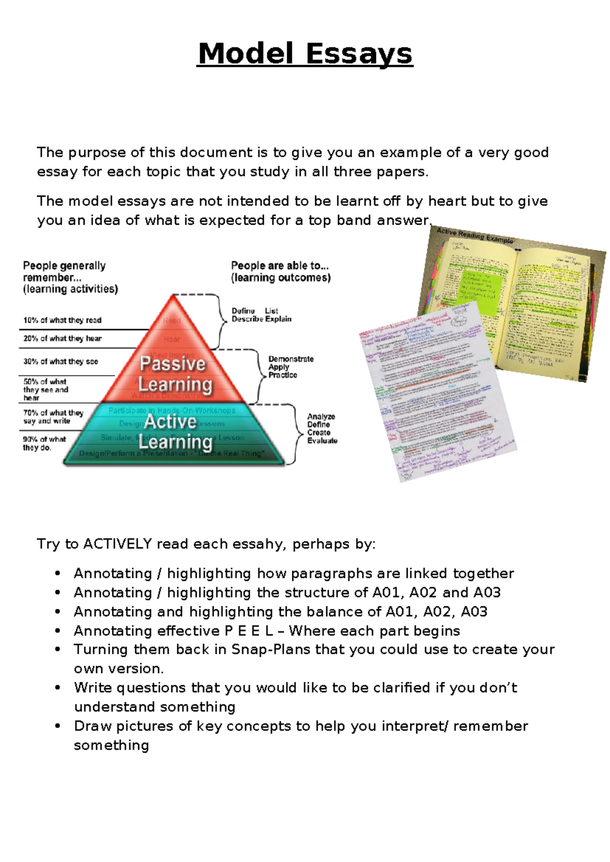 Model essays booklet 1 3 - Model Essays The purpose of this document is ...