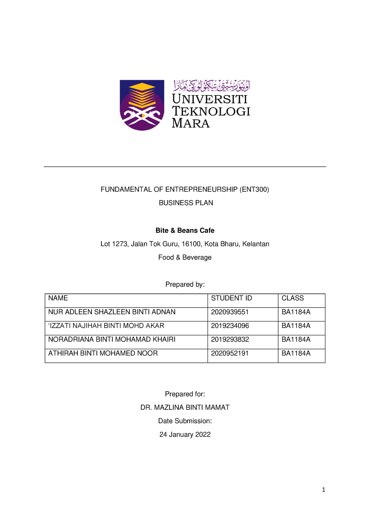 business plan report uitm